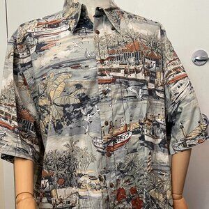 HB Harbor Bay Men’s 3XL Gray Vintage Short Sleeve Button-Up Shirt – Harbor Print
